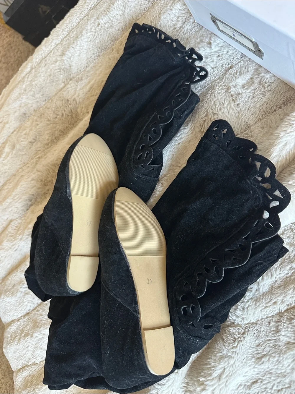 Black Over-the-Knee Suede Wedge Boots (size37)